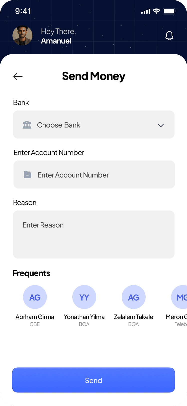 Choose Bank interface